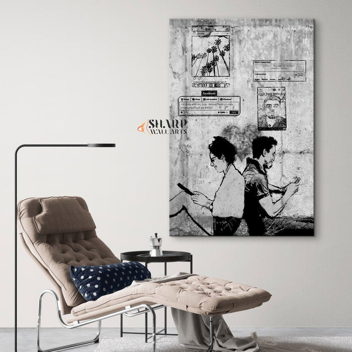 Banksy Social Media Lovers Canvas Wall Art - SharpWallArts