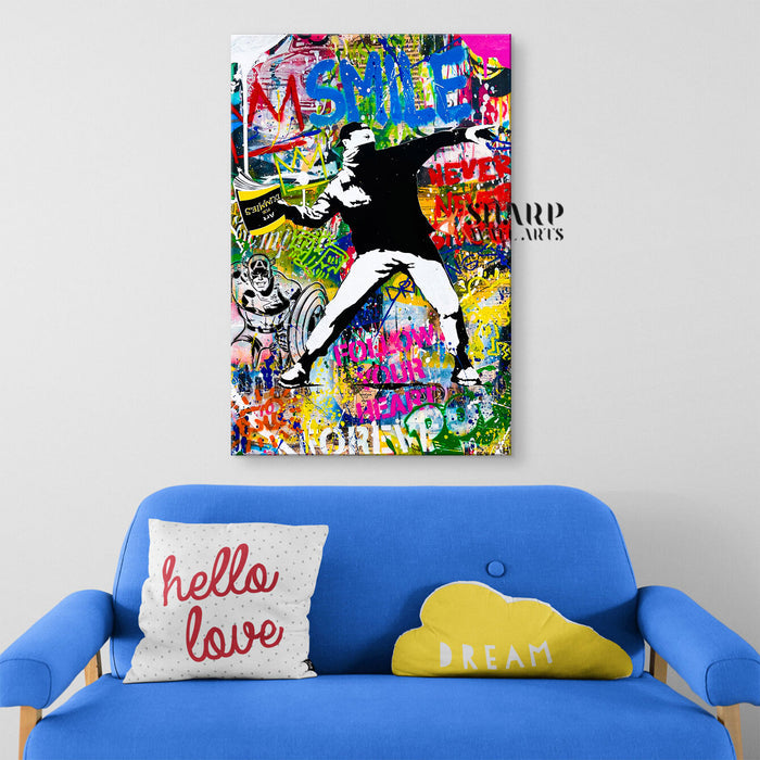 Banksy Thrower Canvas Wall Art
