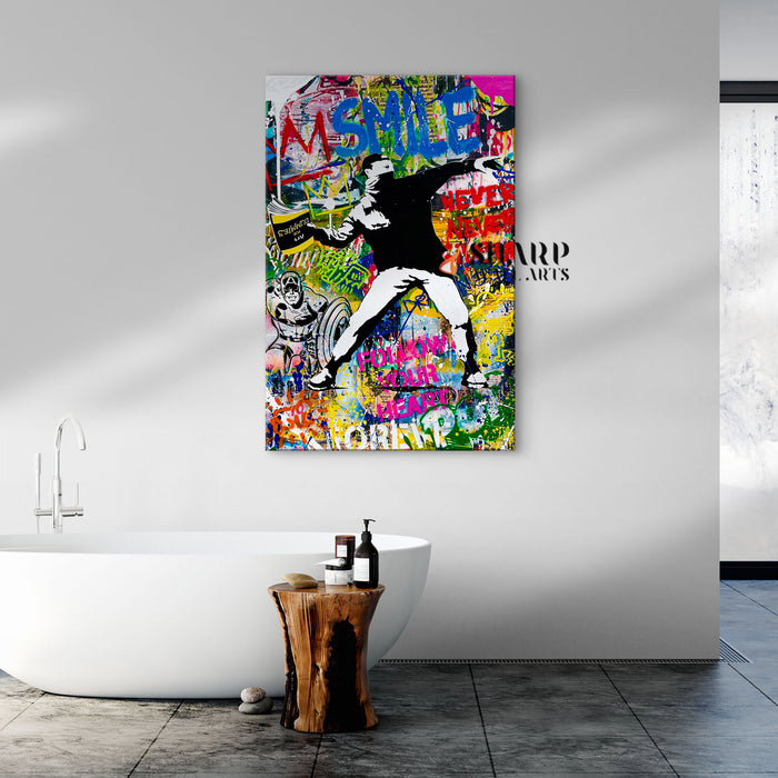 Banksy Thrower Canvas Wall Art