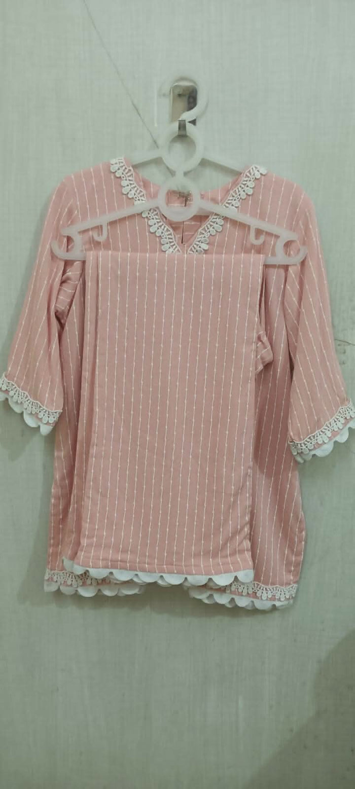 Beautiful Peach Color with White Color Stripes Cord Set for Baby Girl - PyaraBaby