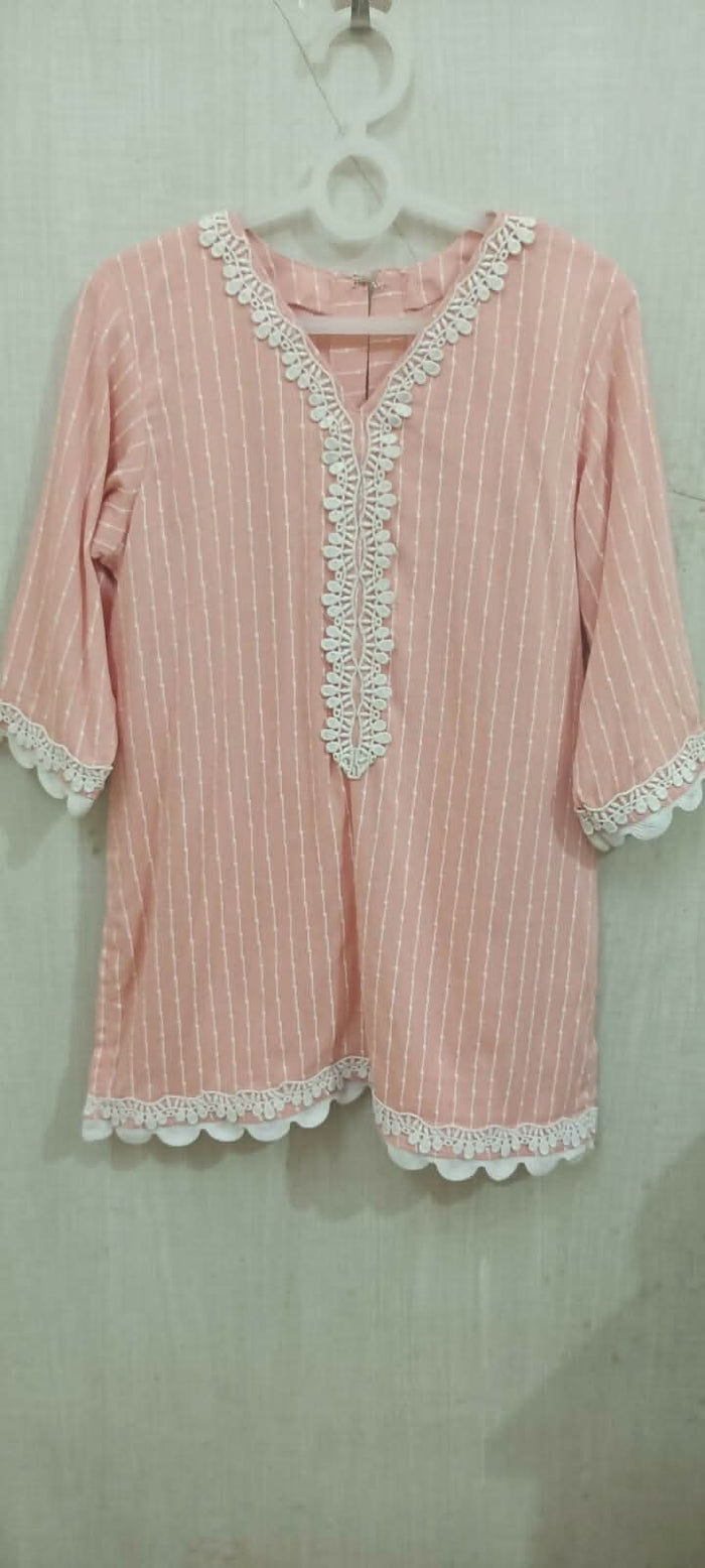 Beautiful Peach Color with White Color Stripes Cord Set for Baby Girl - PyaraBaby