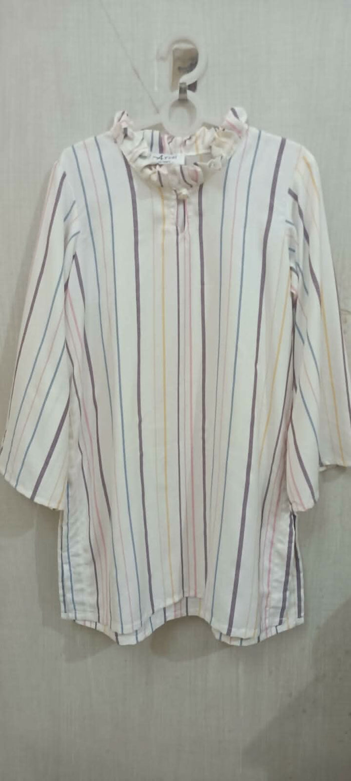Beautiful White Color with Pink and Blue Stripes Cord Set for Baby Girl - PyaraBaby