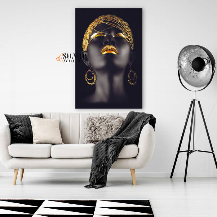 Black Woman With Golden Makeup Canvas Wall Art