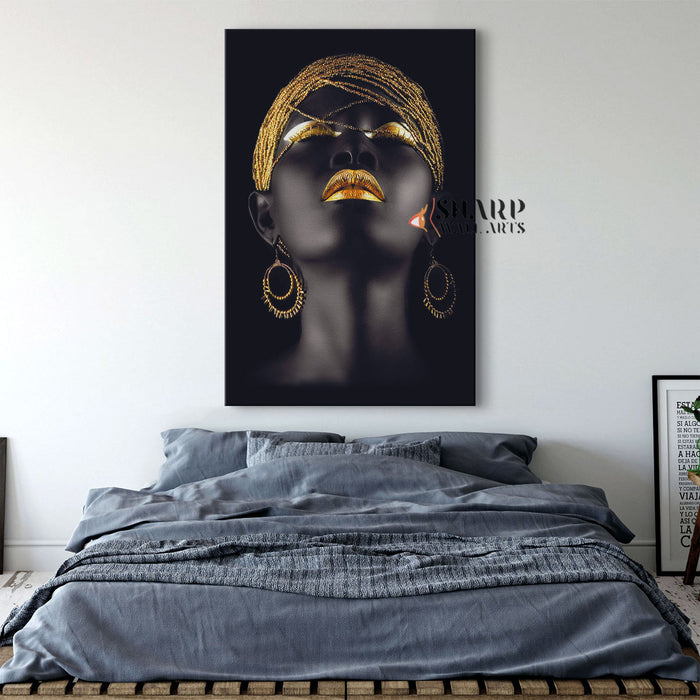Black Woman With Golden Makeup Canvas Wall Art