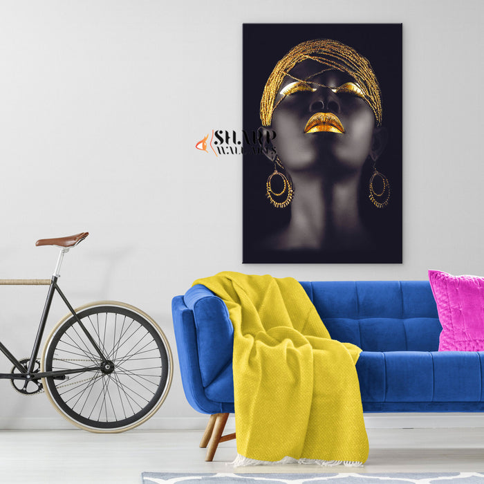 Black Woman With Golden Makeup Canvas Wall Art