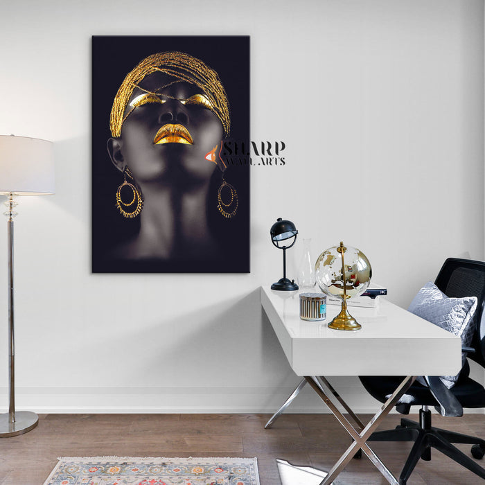 Black Woman With Golden Makeup Canvas Wall Art