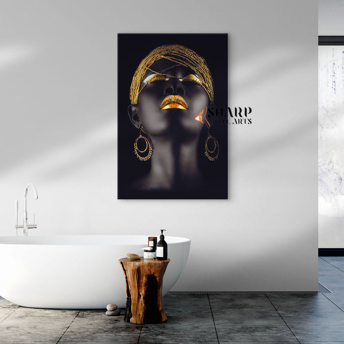 Black Woman With Golden Makeup Canvas Wall Art