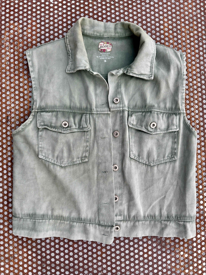 Boot stitch vest in sage green
