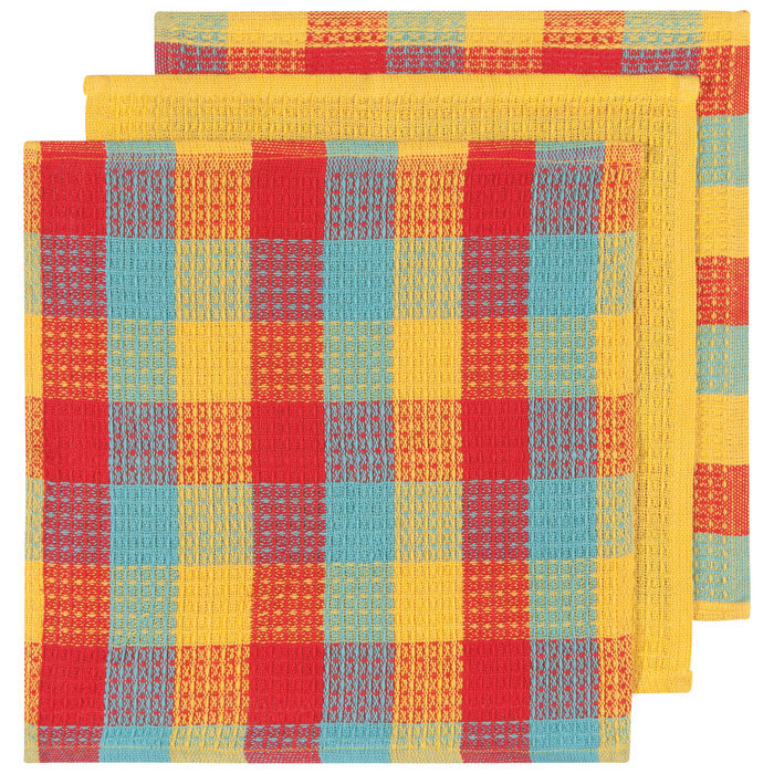 Check Lemon Yellow Waffle Dishcloths Set of 3