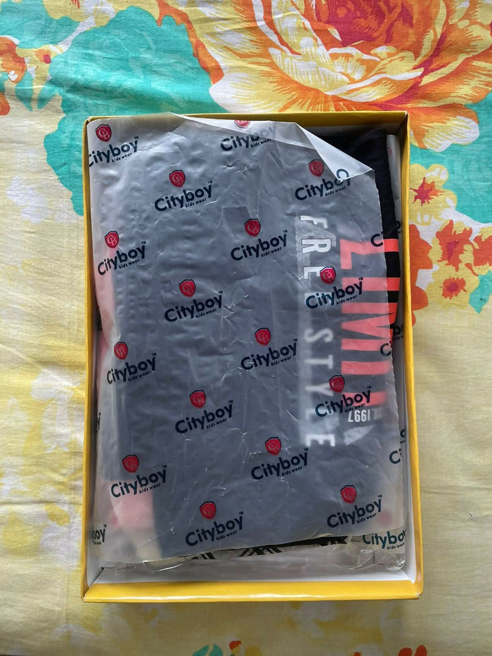 CITYBOY Dress with Sleeveless TShirt (Black), Red cotton jacket (Half Sleeves) and Printed Nicker - PyaraBaby