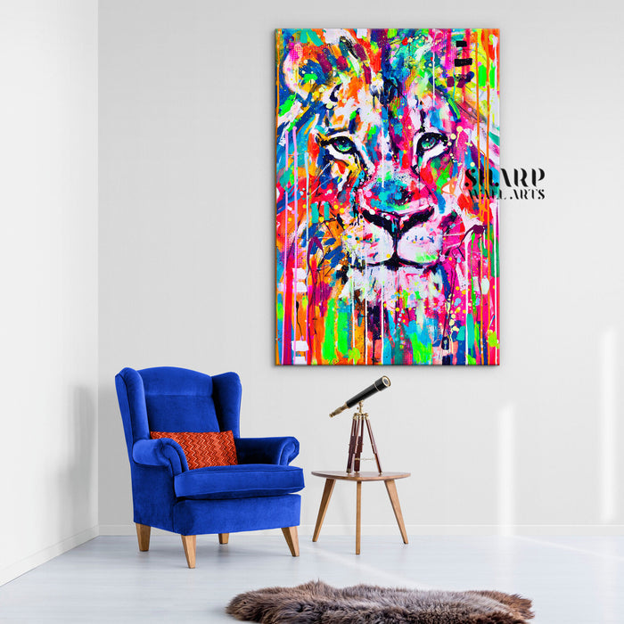 Colorful Lion Graffiti Canvas Wall Art
