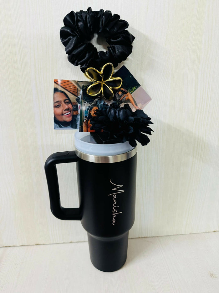 Customized Cute Tumbler Gift Hamper for Her featuring a personalized insulated tumbler and thoughtfully curated gift items in elegant packaging, perfect for birthdays, anniversaries, and special occasions.