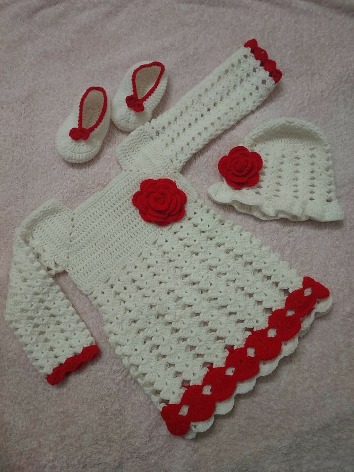 Charming Dress, Booties, and Cap Set for Baby - Perfect Outfit for Special Occasions.
