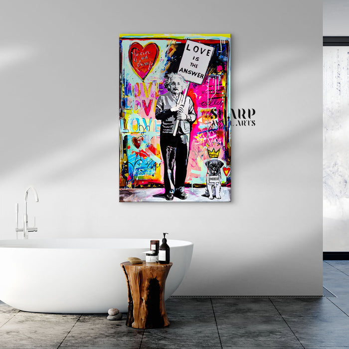 Einstein With Puppy Love Is The Answer Canvas Wall Art