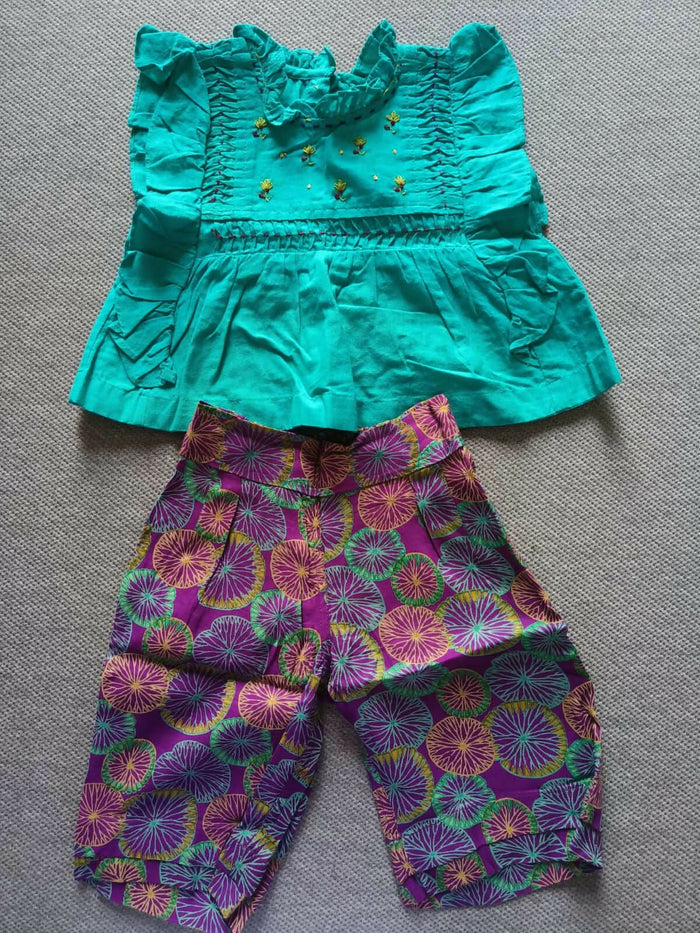 Adorn your baby girl with the FAB INDIA Ethnic Top and Pant set – a stylish and comfortable outfit featuring vibrant colors and intricate designs, perfect for festive occasions and family gatherings.