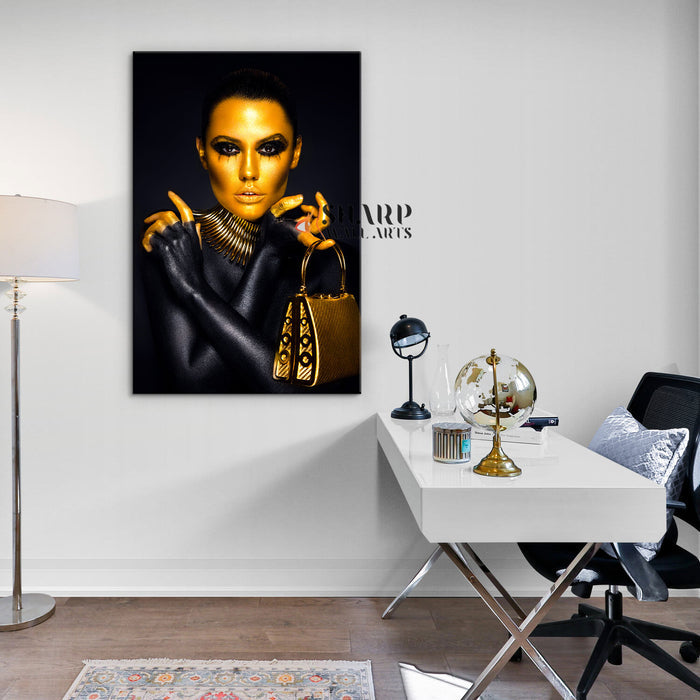 Fashion Woman Portrait Golden Makeup Canvas Wall Art