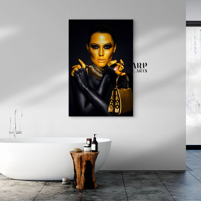 Fashion Woman Portrait Golden Makeup Canvas Wall Art
