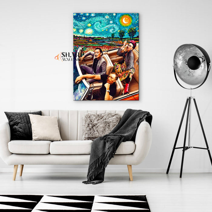Frida Dali Van Gogh In Car Starry Night Canvas Wall Art