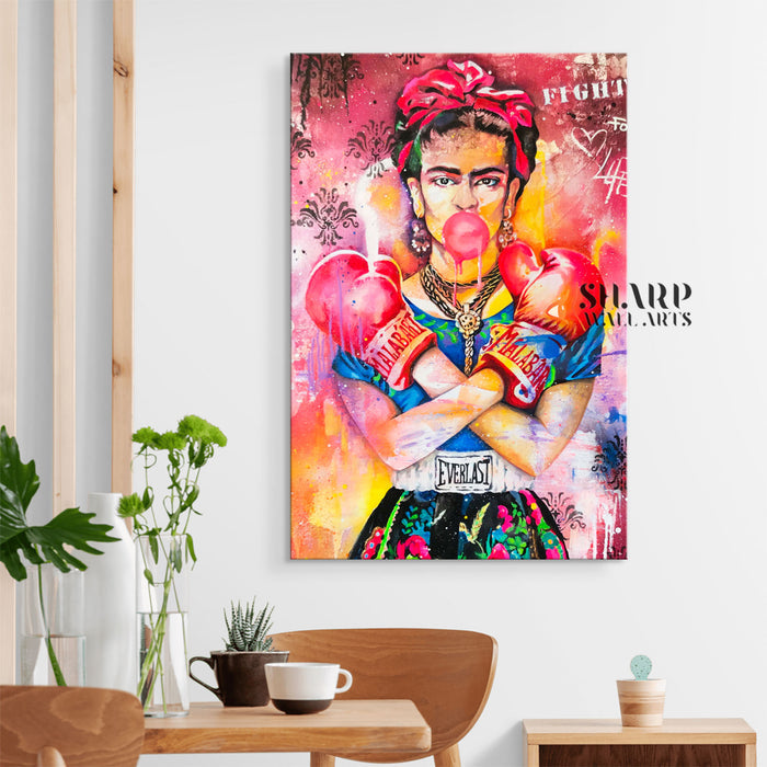 Frida Kahlo Boxing Graffiti Style Canvas Wall Art