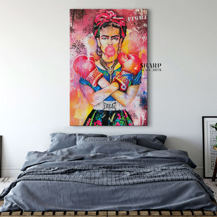 Frida Kahlo Boxing Graffiti Style Canvas Wall Art