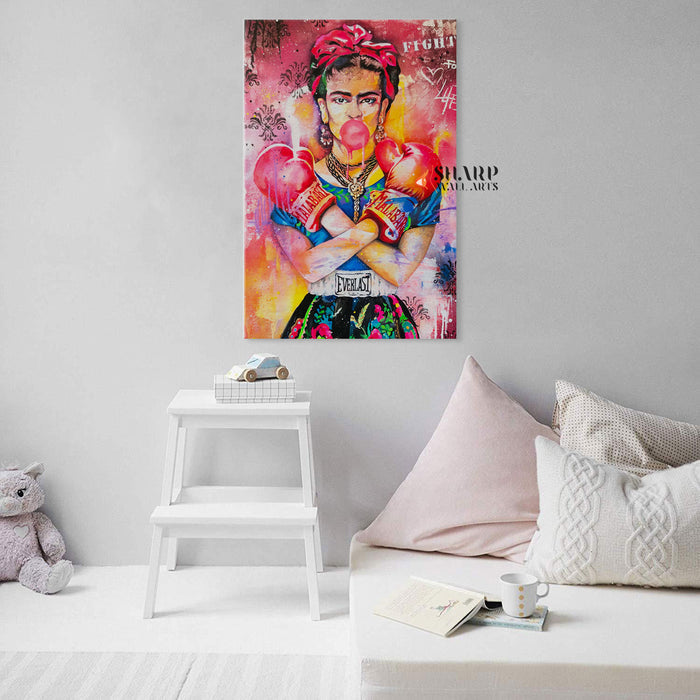Frida Kahlo Boxing Graffiti Style Canvas Wall Art