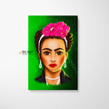 Frida Kahlo Cartoon Character Green Canvas Wall Art