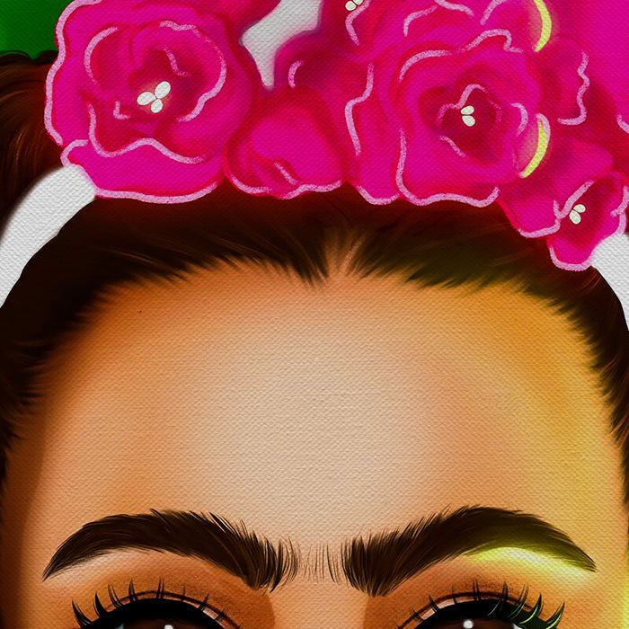 Frida Kahlo Cartoon Character Green Canvas Wall Art