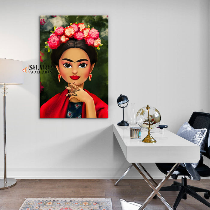 Frida Kahlo Cartoon Style Canvas Wall Art