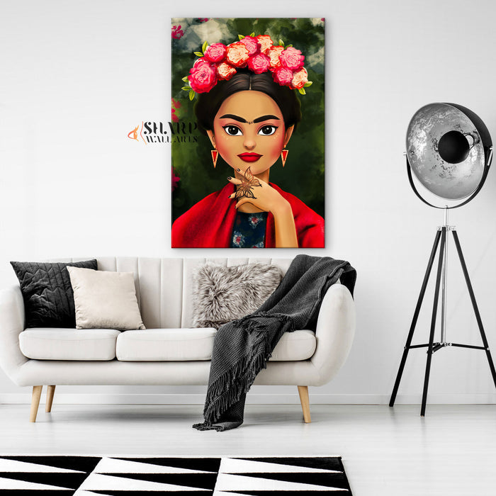 Frida Kahlo Cartoon Style Canvas Wall Art