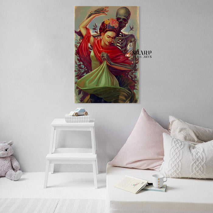 Frida Kahlo Dancing With Skeleton Canvas Wall Art