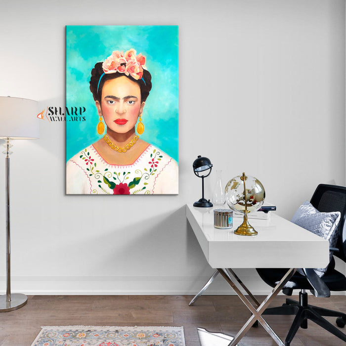 Frida Kahlo In Mexican Folk Wear Canvas Wall Art