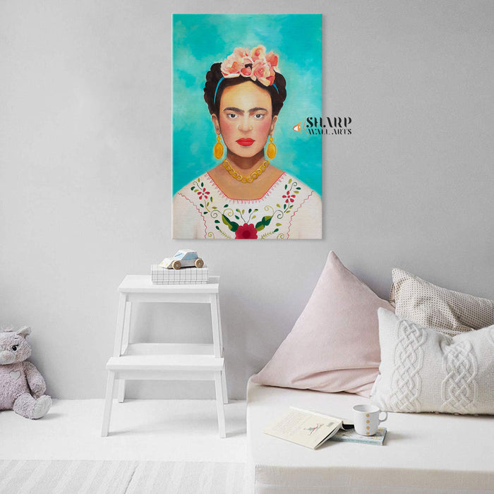 Frida Kahlo In Mexican Folk Wear Canvas Wall Art