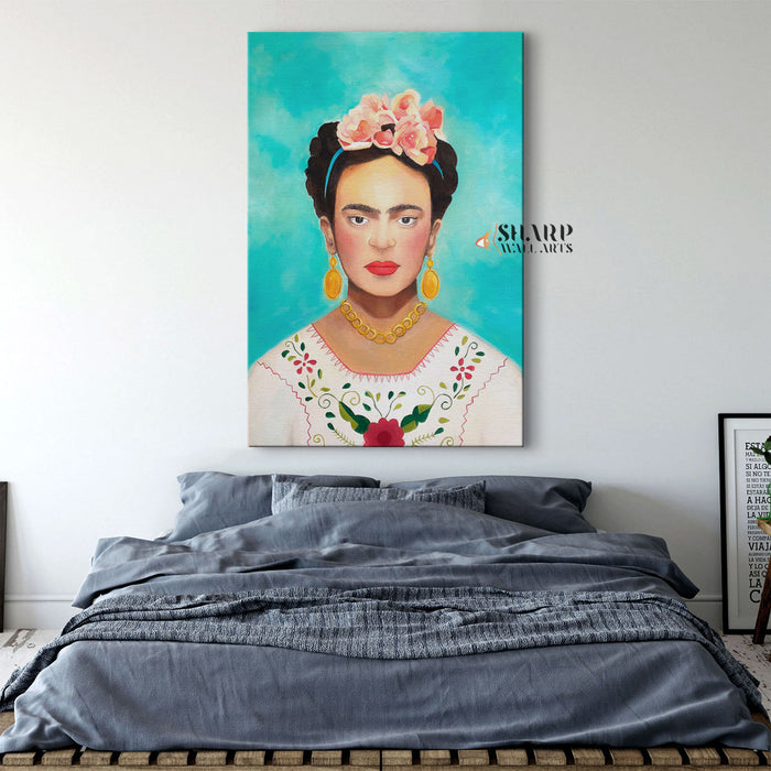 Frida Kahlo In Mexican Folk Wear Canvas Wall Art