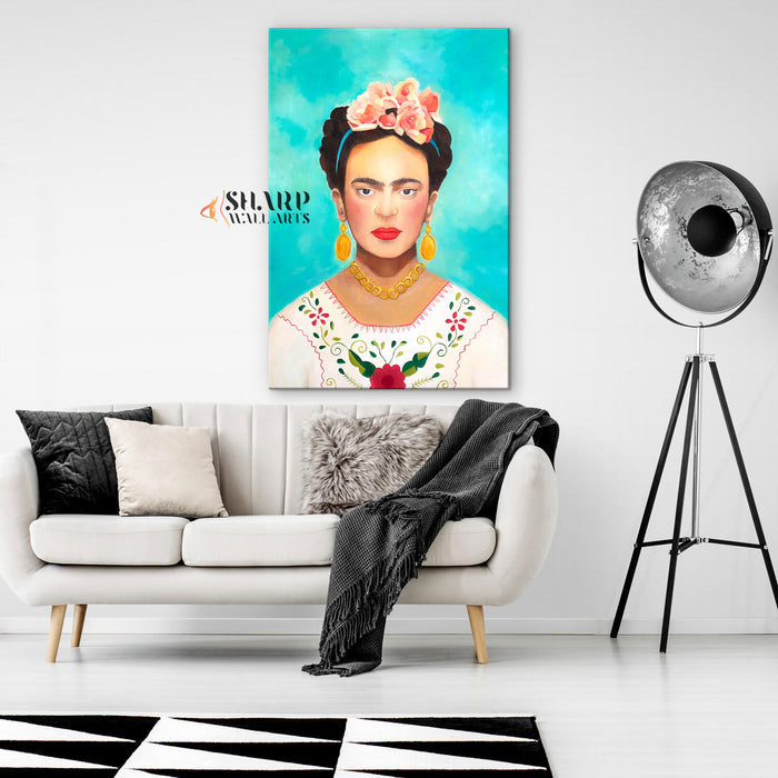 Frida Kahlo In Mexican Folk Wear Canvas Wall Art