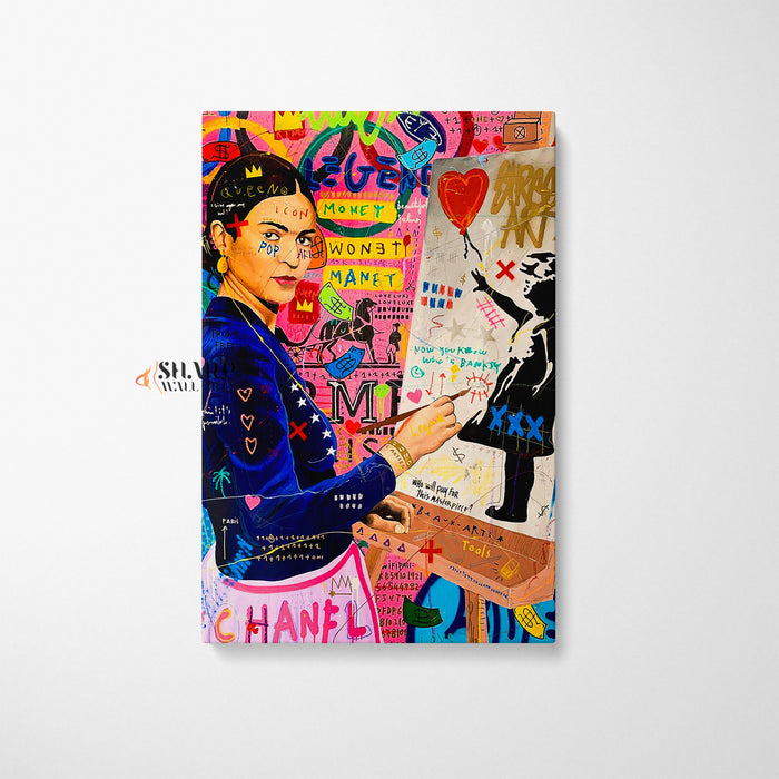 Frida Kahlo Painting Banksy Balloon Girl Canvas Wall Art