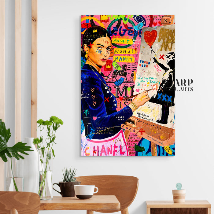Frida Kahlo Painting Banksy Balloon Girl Canvas Wall Art