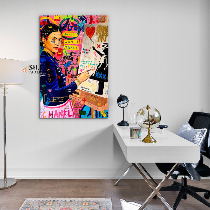 Frida Kahlo Painting Banksy Balloon Girl Canvas Wall Art