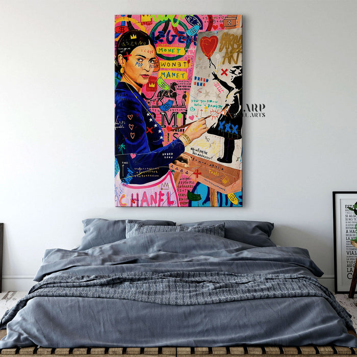 Frida Kahlo Painting Banksy Balloon Girl Canvas Wall Art