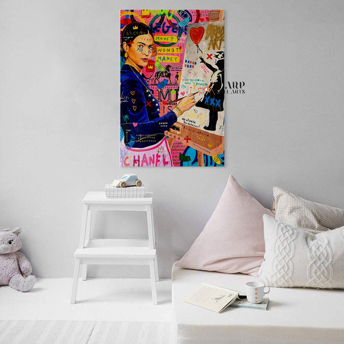 Frida Kahlo Painting Banksy Balloon Girl Canvas Wall Art
