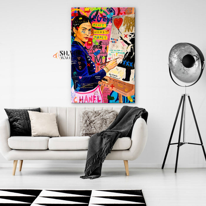 Frida Kahlo Painting Banksy Balloon Girl Canvas Wall Art