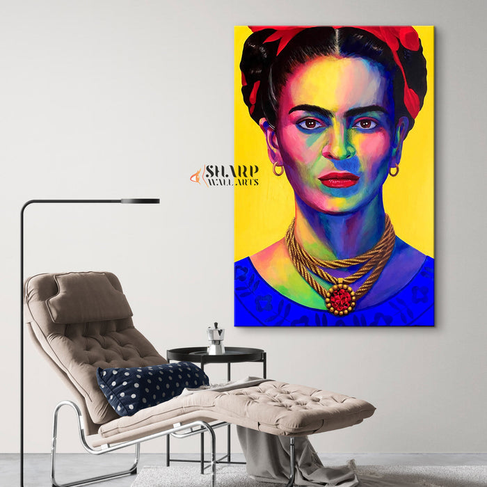 Frida Kahlo Portrait Blue and Yellow Canvas Wall Art
