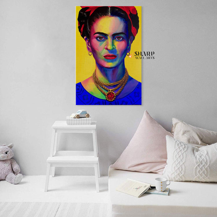 Frida Kahlo Portrait Blue and Yellow Canvas Wall Art