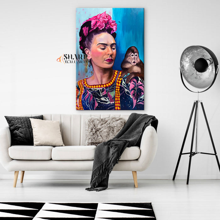 Frida Kahlo Portrait With Monkey Canvas Wall Art