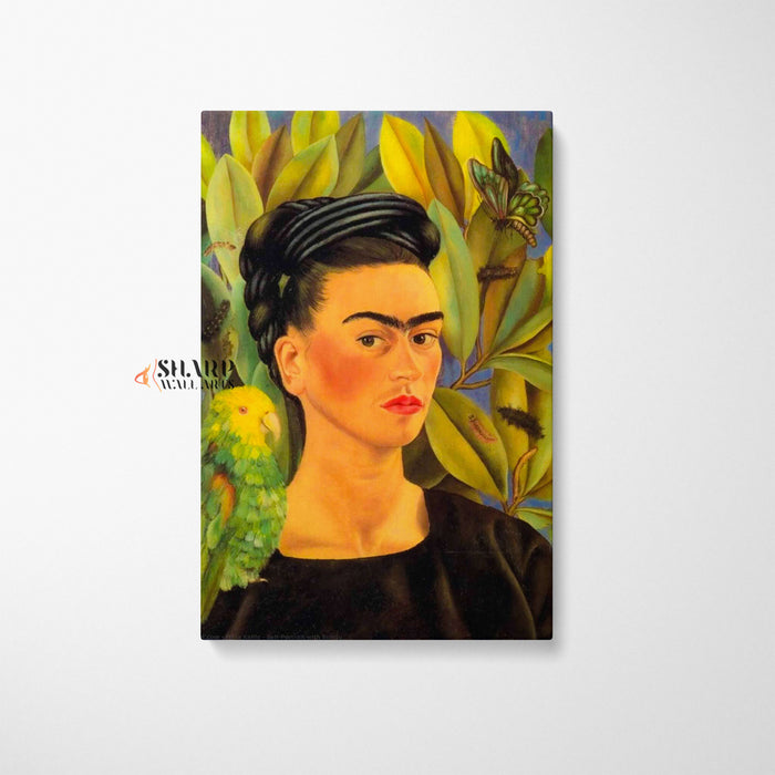 Frida Kahlo Portrait With Parrot Canvas Wall Art
