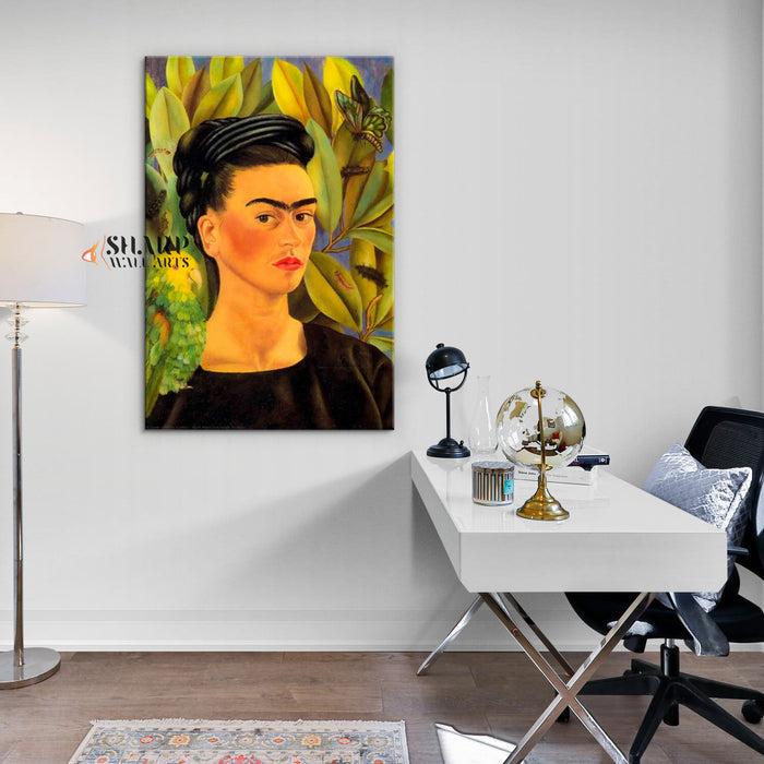 Frida Kahlo Portrait With Parrot Canvas Wall Art
