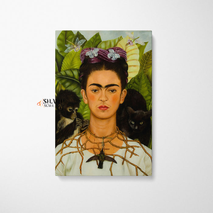 Frida Kahlo Portrait With Thorn Necklace And Hummingbird Canvas Wall Art