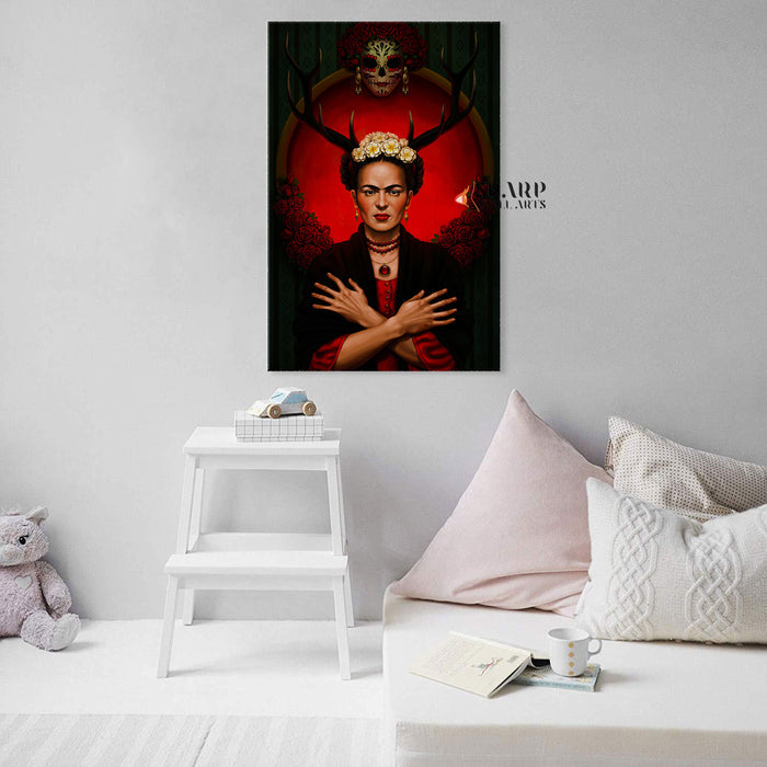 Frida Kahlo Red Deer Horns Canvas Wall Art