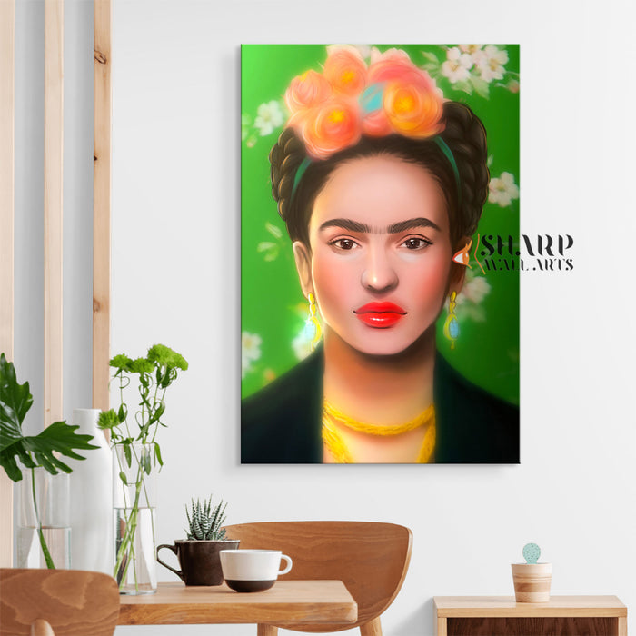 Frida Kahlo Self Portrait Green Canvas Wall Art