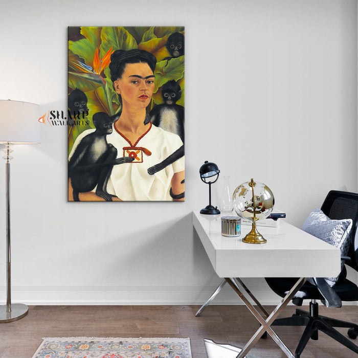 Frida Kahlo Self-Portrait with Monkeys Canvas Wall Art