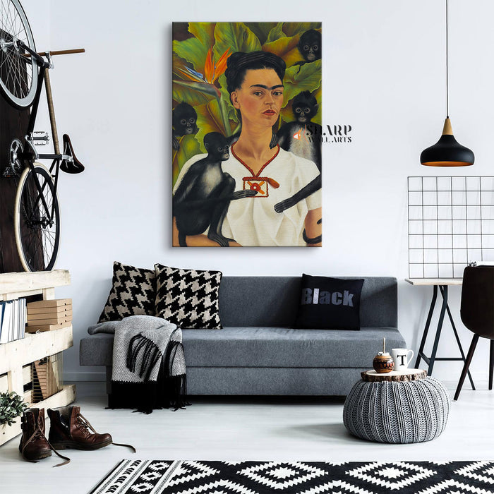 Frida Kahlo Self-Portrait with Monkeys Canvas Wall Art